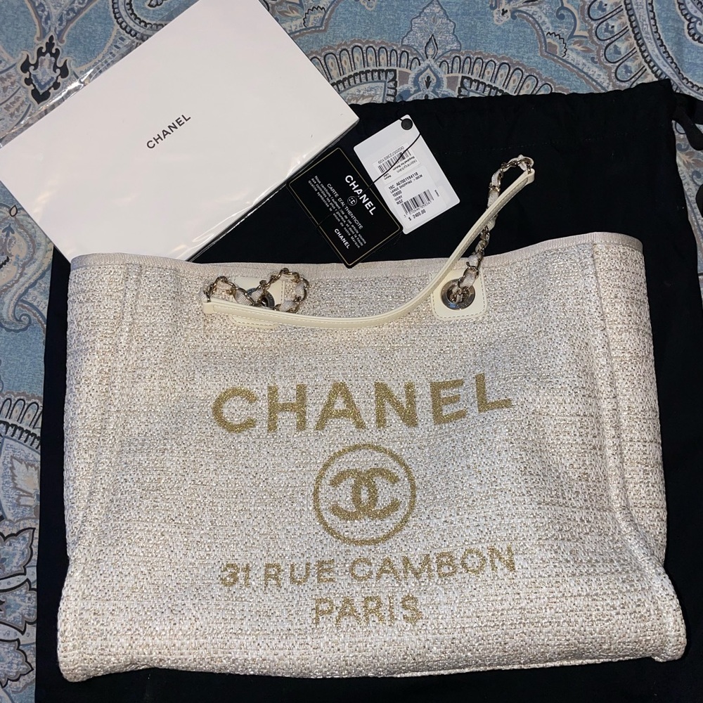 Chanel Ivory & Gold Large Tote